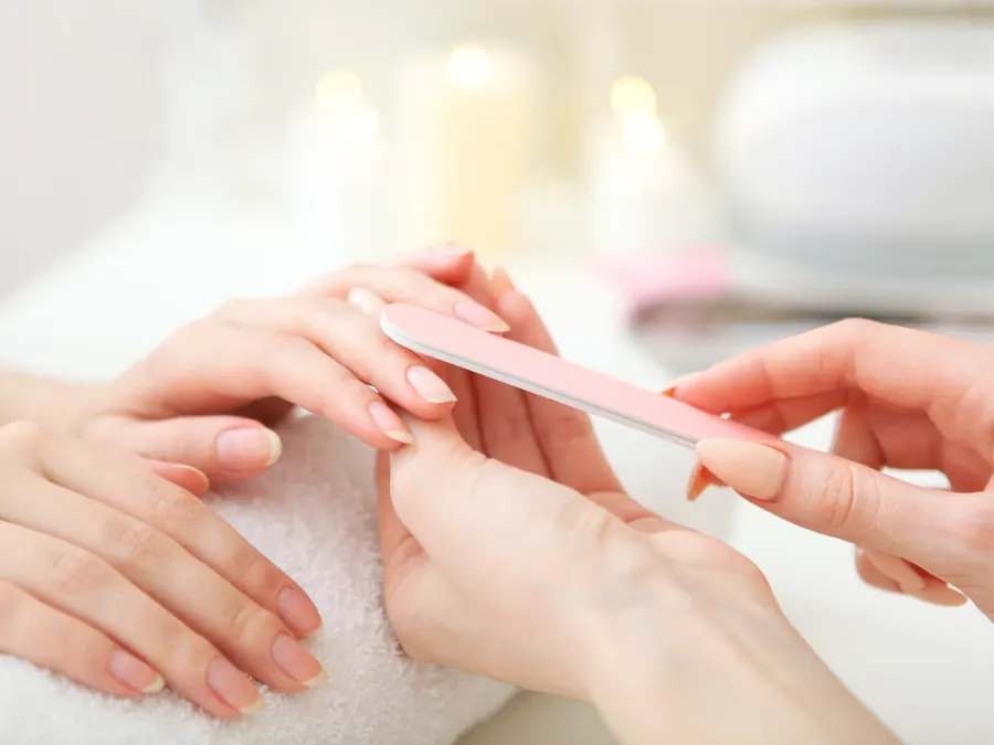 A manicure at a nail salon.