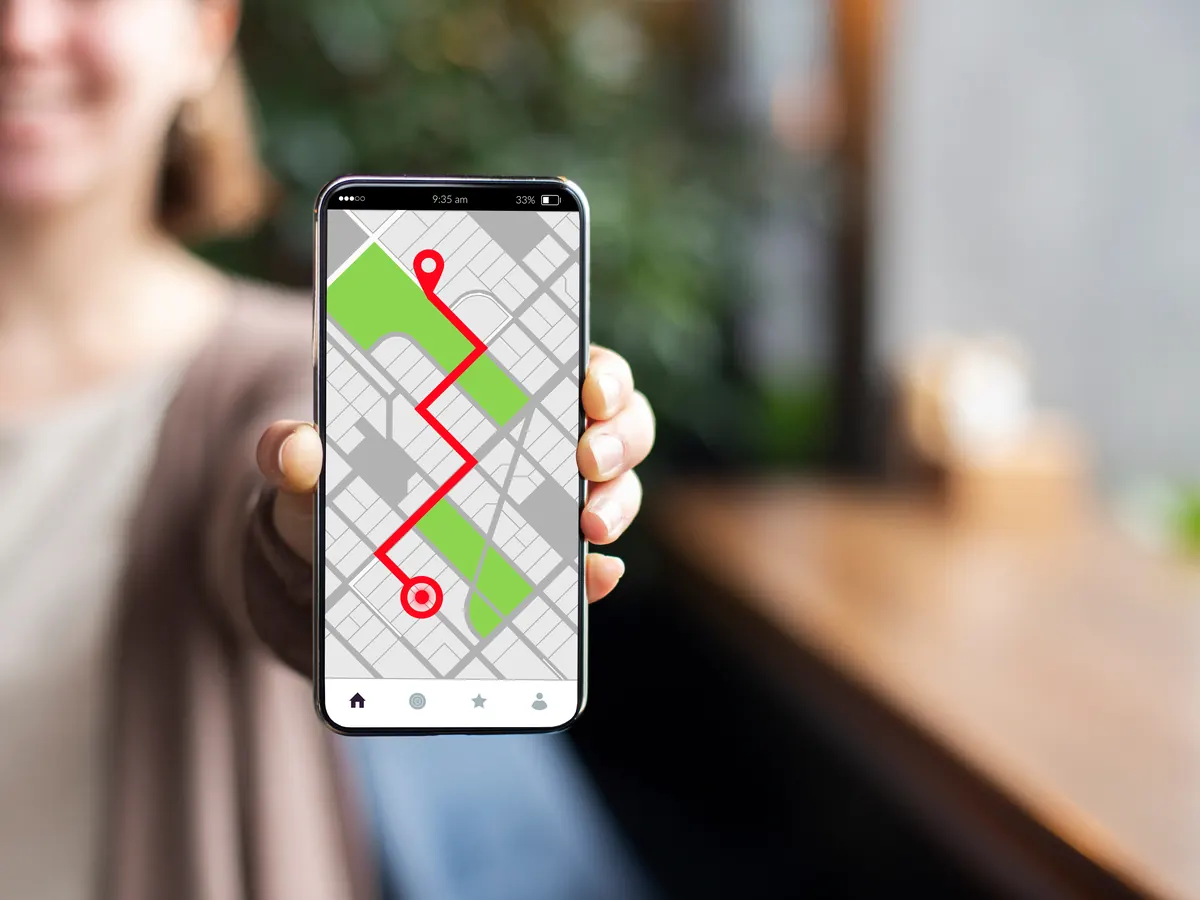A phone showing a map with directions.